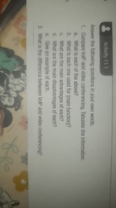 Compare VoIP and video conferencing. Tabulate the information.... | Filo