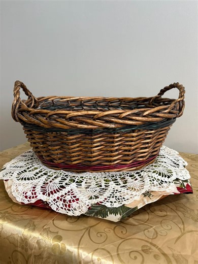 Rustic Rattan Oval Bread Basket | Holiday Decor | Farmhouse Cottagecore Bread Basket | Vintage Basket With Handles | Large Bread Basket - Etsy