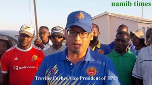 The newly appointed Vice President of the Independent Patriots for Change (IPC) Trevino Forbes 0n 1 May 2022 address some of the IPC supporters on his arrival at Walvis Bay. | Namib Times