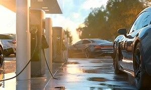 Electric Cars Charging at a Modern EV Station