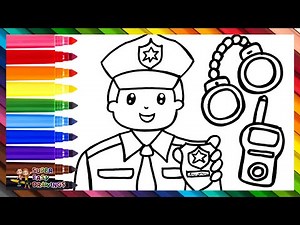 Drawing and Coloring a Police Officer with Accessories 👮📱⭐ Drawings for Kids