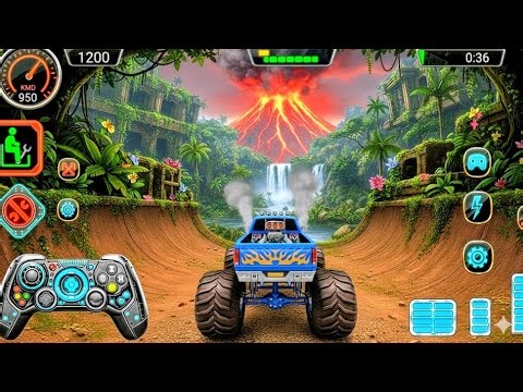 Monster Truck Destruction Gameplay: Grave Digger Stunts & Impossible Mega Ramp Challenge!