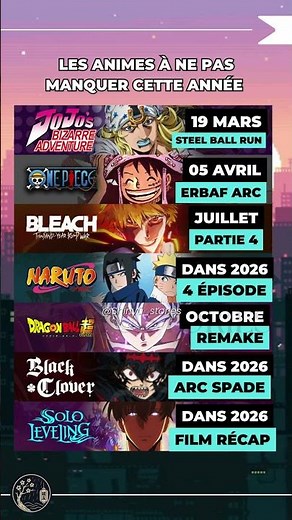 CALENDRIER ANIME 2026 : JoJo, One Piece et Solo Leveling !