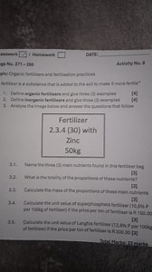 Define organic fertilisers and give three (3) examplesDefine ... | Filo