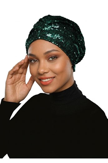 Green Sequin Hijab Turban Bonnet, Women Modest Head Scarf, Sparkly Pleated Head Wrap, Elegant Chemo Cap, Payetli-astarli-hurrem - Etsy