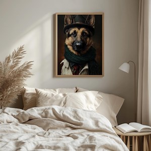 Vintage German Shepherd Portrait Printable - Quirky Rustic Art, Anthropomorphic Canine in Formal Attire, Moody Wall Decor, Digital Art 22 - Etsy