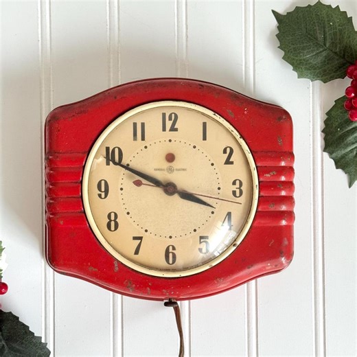 Awesome Vintage 1941-1942 General Electric Red "kitchen Clock" / Wall Clock Model 2H14, Electric Wall Clock (works) - Vintage Kitchen - Etsy
