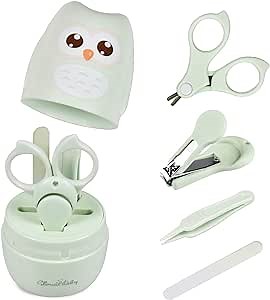 Baby Nail Kit, 4 in 1 Baby Manicure Kit and Pedicure kit with Cute Owl Shape Case. Baby Nail Clipper, Scissor, Baby Nail File & Tweezer for Newborn, Infant & Toddler(Green)