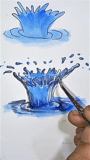 Realistic Water Splash Drawing 🌊| Satisfying Watercolor Art #easydrawing #drawing #art #shorts