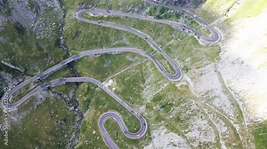 Transfagarasan Road Romania longest road mountains road, Road trip. Transfagarasean, drone view over best road in Romania. Transfagarasan Road, Top Gear, Transylvanian Alps, Romania.