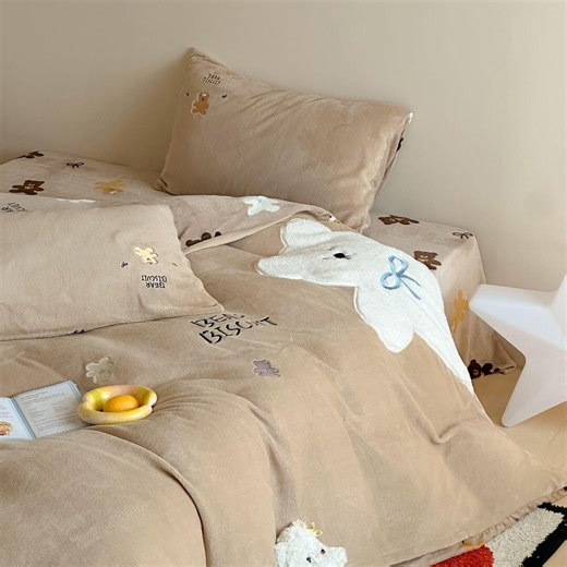 Beige Bear Print Bedding Set for Kids Bedroom Twin or Full Bed - Etsy