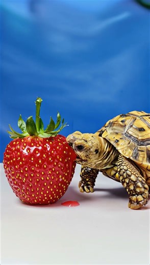 Turtle ASMR – Satisfying Strawberry Crunch | Relaxing Animal Shorts 🐢🍓