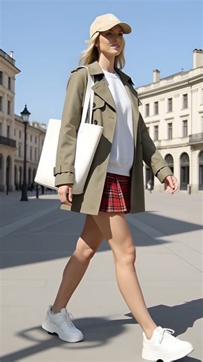 Urban Stroll Chic: Autumn Fashion OOTD | The Perfect Combo of Plaid Skirt & Trench Coat #beauty#ootd
