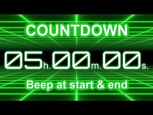 5 Hour Countdown Timer | Start/End Beeps | Neon Green Grid | 4K