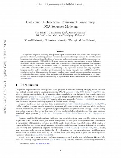 Caduceus: Bi-Directional Equivariant Long-Range DNA Sequence Modeling