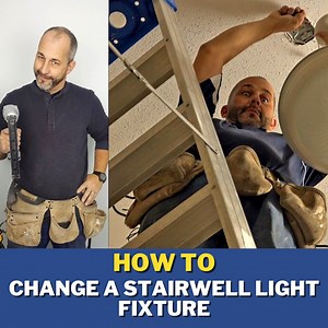 Changing a light fixture in a stairwell is a tricky task, but with this special method I developed when I was a painter, you get it done safely and easily. Cheers! #justdoityourself #lovingit #perfecteverytime Did you know we launched a newsletter? Sign up here: https://homerenovisiondiy.com 🔨 SHOP TOOLS 🔨 Tape Measure - https://geni.us/TapeMeasure25FT DeWALT Mitre Saw - https://geni.us/MiterSaw15Amp Level - https://geni.us/BeamLevel72 DeWALT Circular Saw - https://geni.us/CircularSaw DeWALT S