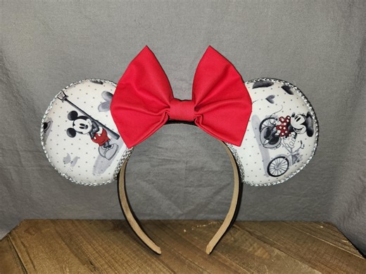 Mickey and Minnie Mouse Ears Headband - Handmade Cotton Fabric - Etsy