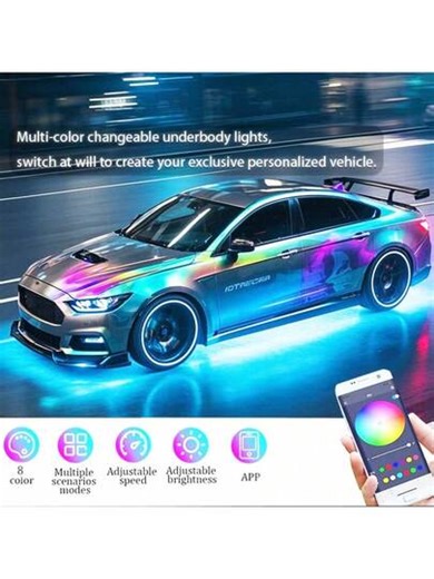 4-In-1, 2026 New Model, 60*120cm Car RGB 8-Color Sound Music Function And Wireless Remote Control Undercarriage Light Strip, Suitable For Car SUV Truck Applications To Control Music Mode Undercarriage Light Strip, Undercarriage Light Kit, Camping High-Brightness Neon Light, No Battery, Car Exterior Decoration Effect Car LED Light Strip, Christmas Gift, Holiday Atmosphere Light, Car Exterior Atmosphere Light, 12V, Hard Wiring, No Need For Battery | SHEIN