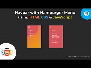 How to create a Responsive Menu Bar with Hamburger Menu using HTML CSS & JavaScript | Geekboots