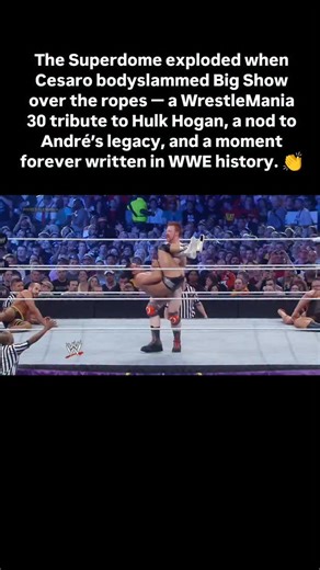 543K views · 1.5K reactions | The pop was massive, the moment was electric — Cesaro’s body slam over the ropes at WrestleMania 30 turned the first-ever André the Giant Memorial Battle Royal into a Hulk Hogan tribute that will live forever in history. ⚡ #wwe #cesaro #bigshow #andréthegiant #hulkhogan #wrestlemania | The Kickout Zone | Facebook