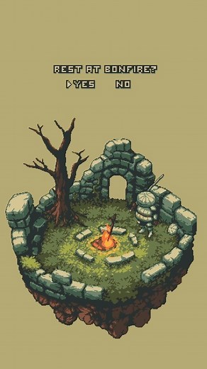 Saul Felix | Pixel Art on Instagram: "'Firelink' (Saves & Shares appreciated 😊) Come and rest at the bonfire, adventurer. Live wallpaper at Ko-Fi and Patreon! #pixelart #darksouls #bonfire #fantasy"