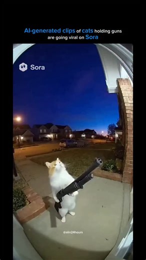 AI in 24 hours on Instagram: "AI-generated clips of cats holding guns are going viral on Sora, then spreading across Instagram and TikTok. #ai #artificialintelligence #openai #chatgpt #tech"