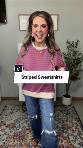 The cutest striped sweatshirt from @btfbm_us! It’s 95% cotton and 1000% cute! All of the color combos are so adorable and they pair well with leggings, shorts or jeans! #stripedsweatshirt #sweatshirtstyle #CozyStyle #FallFashion #casualstyle