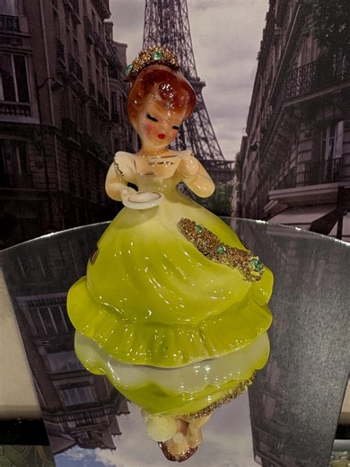 Vintage Josef Originals "tea Time" Figurine - Dual California Labels - Chartreuse Yellow Dress - Mid Century Kitsch - Etsy
