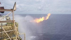 Well testing operation (flaring) of an oil and gas drilling rig Stock Video