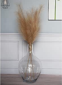 20" Tall Extra Large Glass Floor Vase for Pampas Grass Plants Flowers, Hand Blown Big Glass Vase, Big Clear Jug Vases for Table Decor, Heavy Duty Glass Vase - Boho Home Decor, Clear
