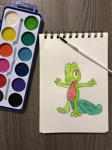 Pintura en acuarela Treecko por Miguel 😊 #acuarela #acuarelas #pokemon #art #arte @Pokémon/ポケモン【公式】