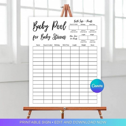 Baby Pool Game Baby Shower Printable Editable Baby Shower Activity Baby's Weight Guessing Game Office Baby Shower Game Baby Pool Game 352 - Etsy
