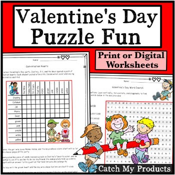 Valentine's Day Logic Puzzles Fun Brain Teasers Worksheets 5th Grade Sub Plans
