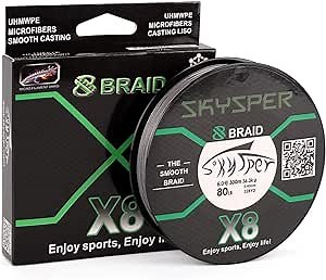 SKYSPER Braided Fishing Line, Highly Abrasion Resistant Braided Lines, Zero Stretch 4/8 Strands Ultra-Thin Diameter Superline
