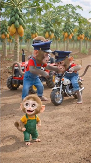 Naughty Monkey Tractor Chase 🚜 | Funny Police Monkey Short 😂#shorts #shortsfeed