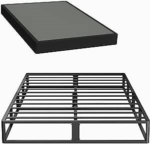 King Box Spring, 5 inch Box Spring for King Bed, Heavy Duty Metal Bed Frame with Fabric Cover, 3000lbs Max Weight Capacity Bed Base Mattress Foundation, Easy Assembly, Noise Free, Black