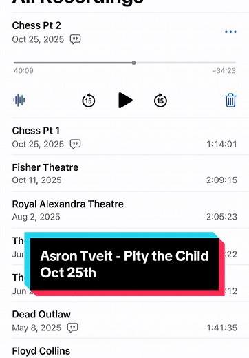 Aaron Tveit singing Pity the Child from Chess on October 25, 2025