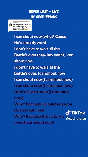 Replying to @alhassanalhassans6 Never Lost 👏🏾 full lyrics CeCe Winans #Jesus #God #worship #lyrics #gospel #coolpraise
