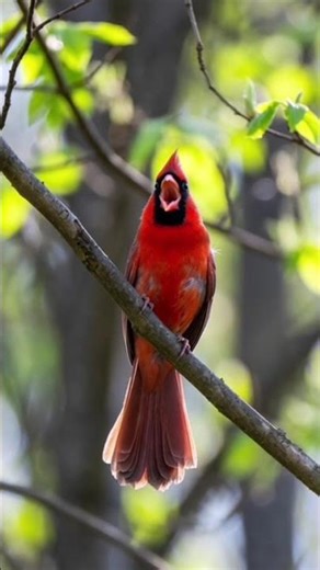 Beautiful Red Cardinal Singing in an American Forest 🐦🌿