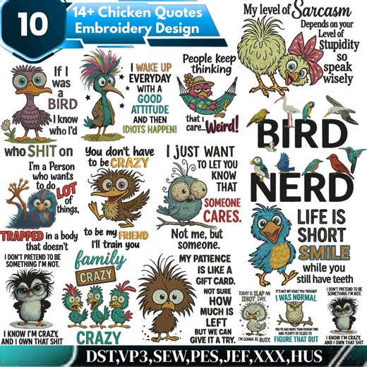 Sarcastic Chicken Embroidery Design, Crazy Chicken Embroidery Bundle, Crazy Bird Embroidery, Fun Crazy Chicken Design, Machine Embroidery - Etsy