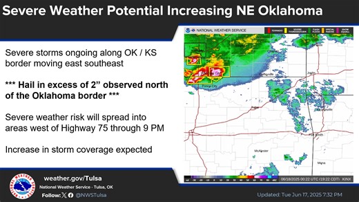 28K views · 60 reactions | Severe storms approaching Osage County in northeast Oklahoma. Very large hail and damaging winds can be expected with this activity. Move indoors to a safe place, stay away from windows. | US National Weather Service Tulsa Oklahoma | Facebook