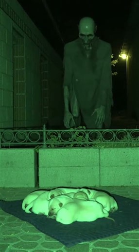 Shadow in the Courtyard: Creeping Creature Observes Puppies” – Night CCTV Footage