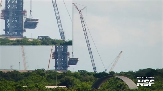 Over at the Space Coast, the Starship pad at LC-39A at NASA's Kennedy Space Center reached another major step, as the first part of the flame bucket was lifted into place for installation, hopefully the second part will be lifted in the coming days. | NASASpaceflight.com