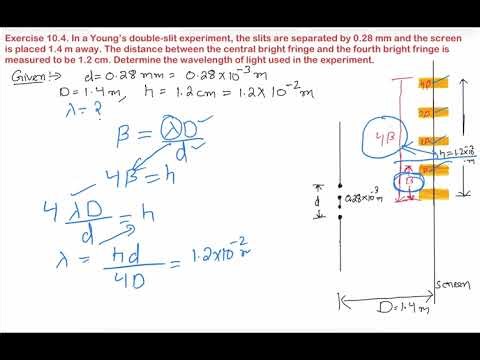 Exercise 10.4 Physics 12. In a Young’s double-slit experiment, the slits are separated by 0.28 mm