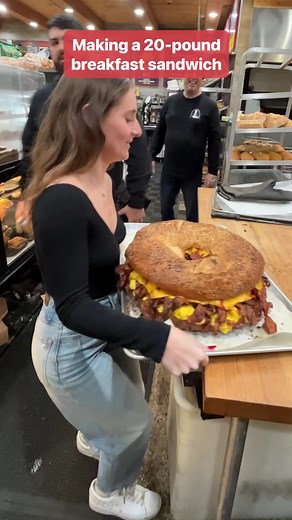2.4M views · 41K reactions | Would you try a 20-pound bacon egg and cheese from Utopia Bagels? #InsiderFood #bagel #NYC #baconeggandcheese | Insider Food | Facebook
