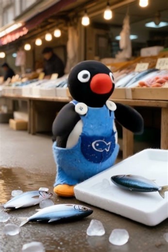 Pii Made a Mess at the Fish Market… But Hygiene Comes First🐟🐧