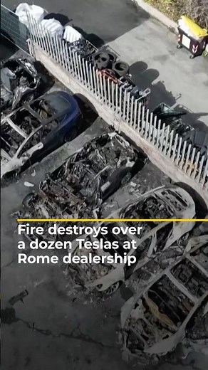 Fire destroys over a dozen Teslas at Rome dealership | AJ #shorts