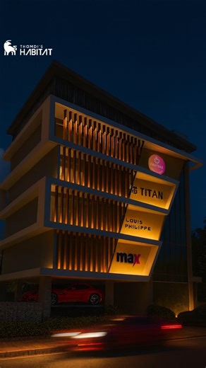 #commercialbuildingdesign #modernfacade #urbandesign #nightviewarchitecture #buildingelevation #facadelighting #architecturalrendering | Thambi's Habitat