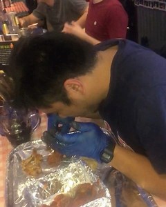 5.3K views · 12 reactions | When people say “the fire in the hole can’t be that bad, it’s only four wings”... these wings will have the toughest of the tough screaming for their mum. Four wings covered in Naga chilli sauce, no drinking or wiping of the face & NO you can’t strip the meat off the bones! This poor soul learnt the hard way that there’s no defeating #THECHEMIST | Man Vs Food London | Facebook