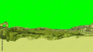 Animated close up of a lot of realistic diesel fuel or truck fuel flowing and splashing from left to right against green background, easy to loop.